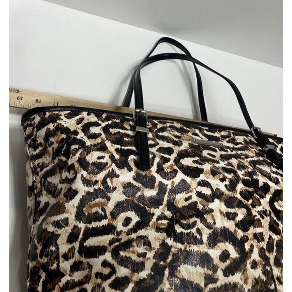 Nine West Leopard Print Malibu Handbag VTG Y2K Cheetah Purse Zip Tote Travel Bag - Picture 8 of 13